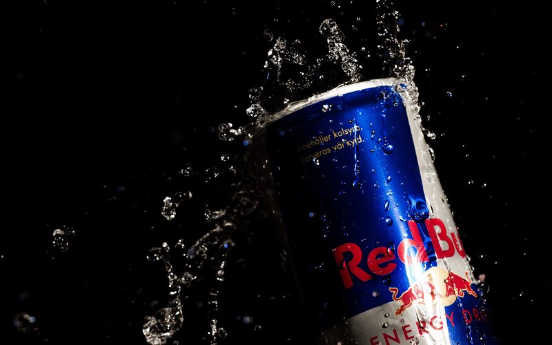 Red Bull Can with Water Splash — Blue, Dramatic