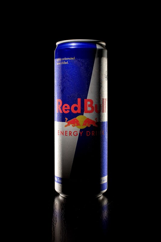 Red Bull Energy Drink Can — Blue, Dramatic, Photograph