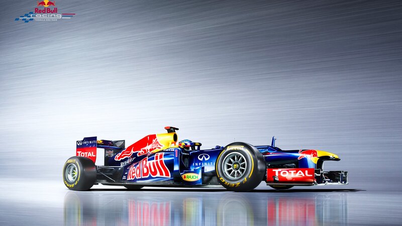 Red Bull Formula 1 Car — Blue, Dynamic, Photograph, Driver, Sponsor Logos, Racing Tires