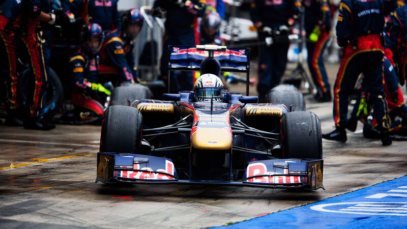 Red Bull Formula 1 Car — Blue, Dynamic, Photograph, Pit Crew