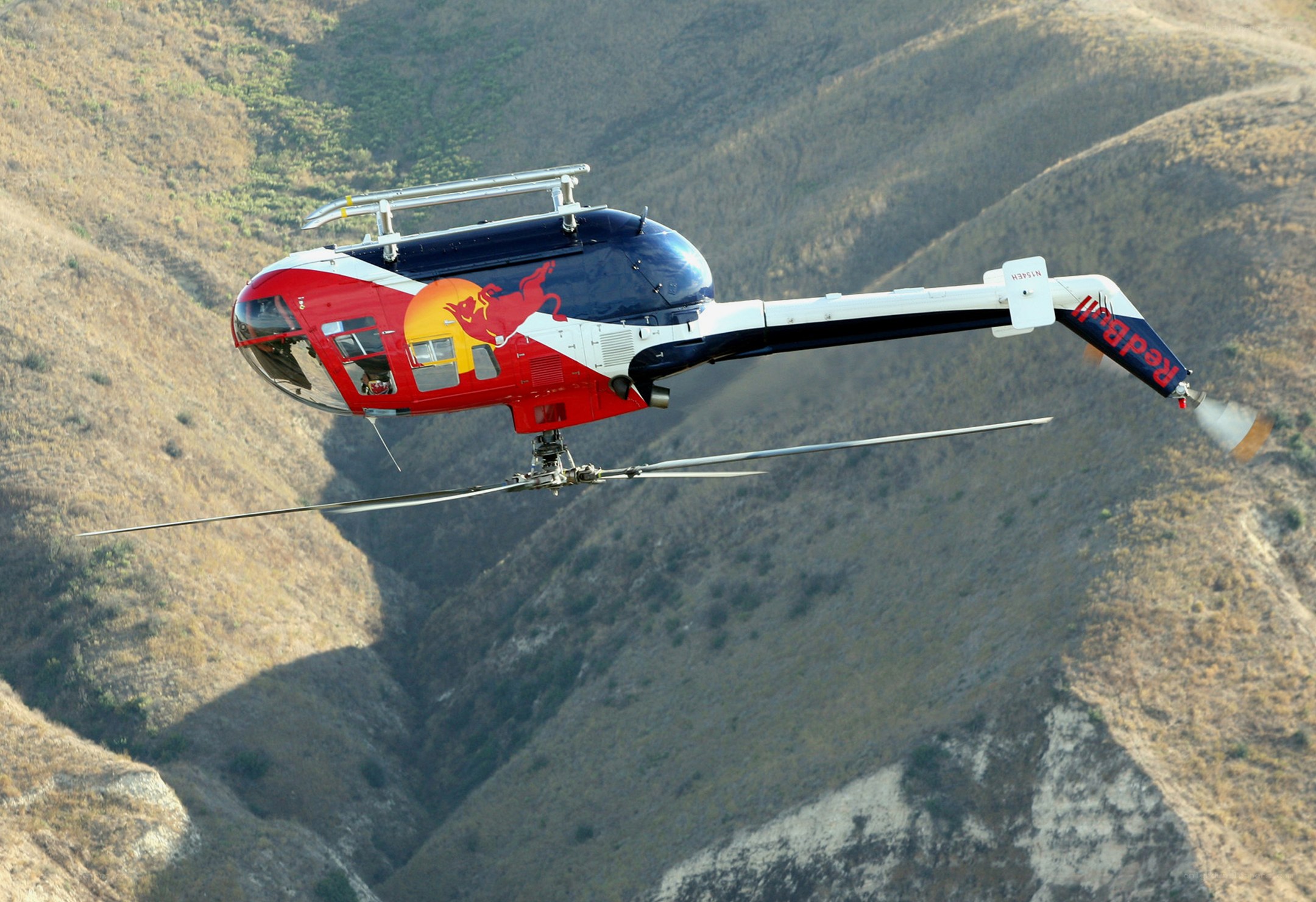Red Bull helicopter in flight