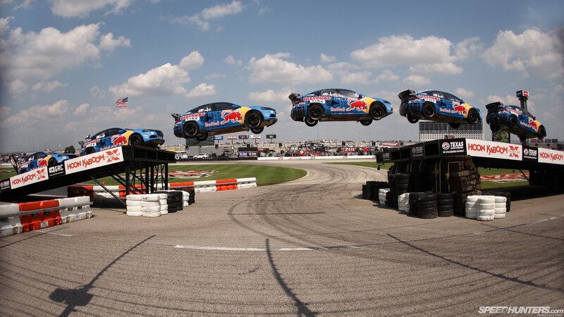 Red Bull Hoonicorn cars in mid-air