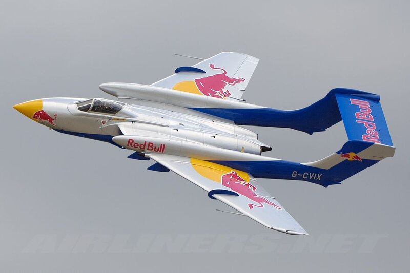 Red Bull jet aircraft in flight