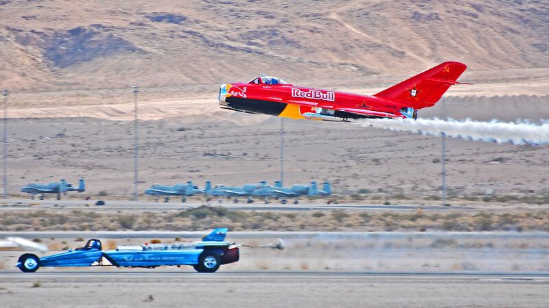 Red Bull jet plane and dragster