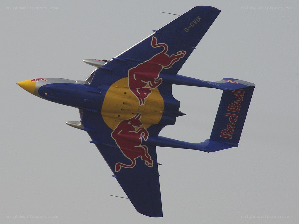 Red Bull jet plane in flight