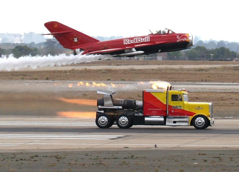 Red Bull jet truck and plane