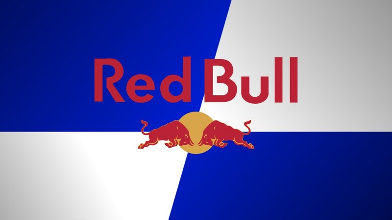 Red Bull logo on blue and white