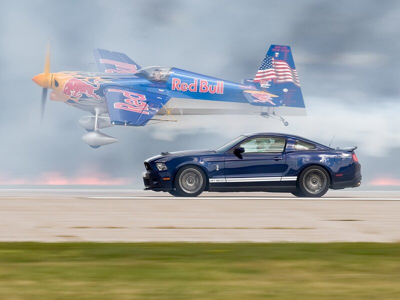Red Bull plane over Mustang