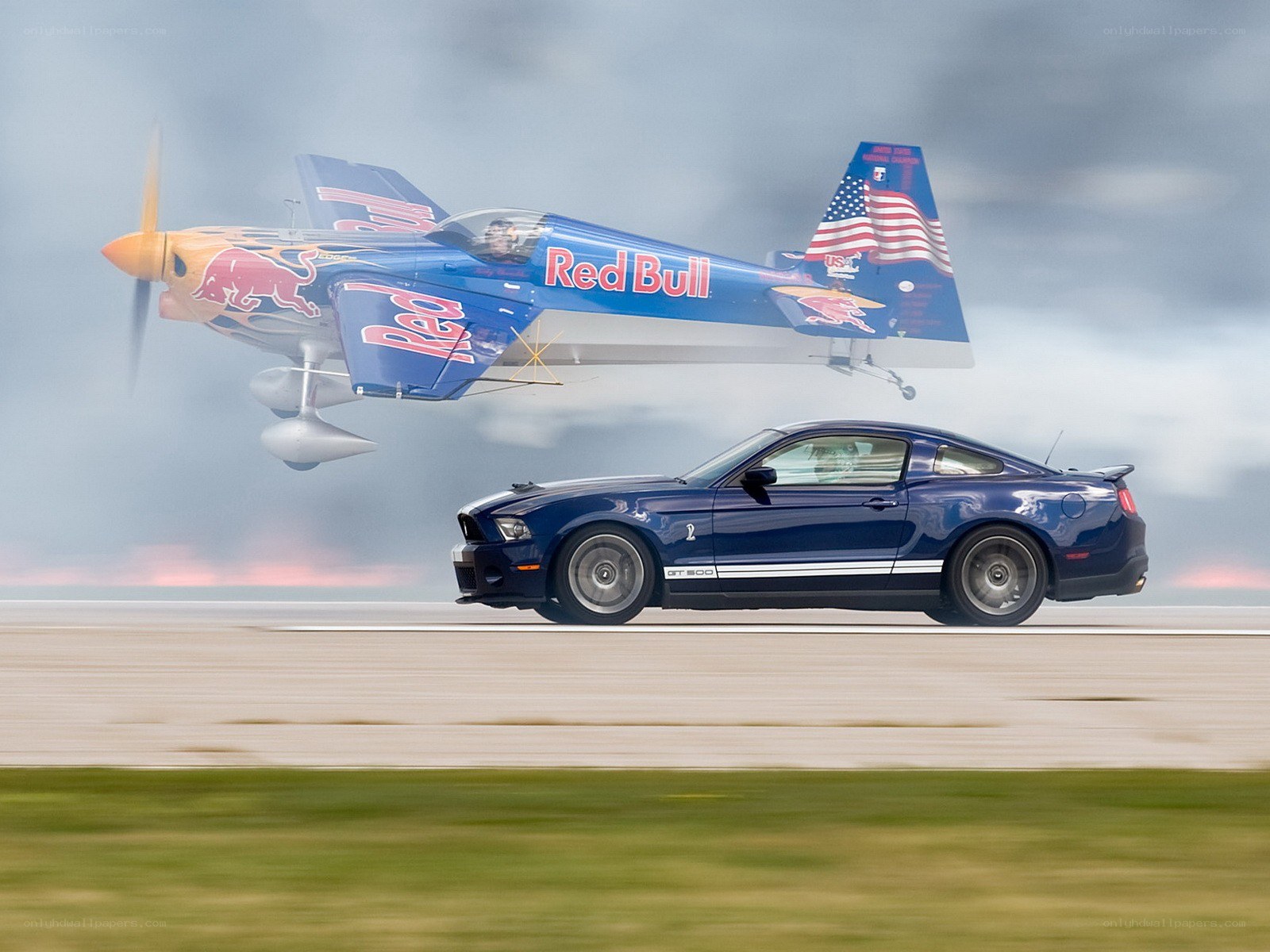 Red Bull plane over Mustang