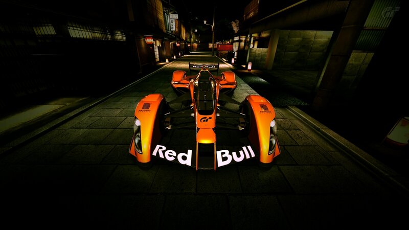Red Bull race car at night