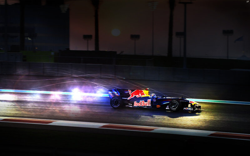 Red Bull Race Car — Black, Dramatic, Night
