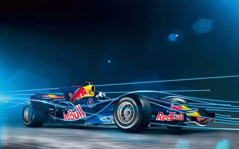 Red Bull Race Car — Blue, Dynamic, Night