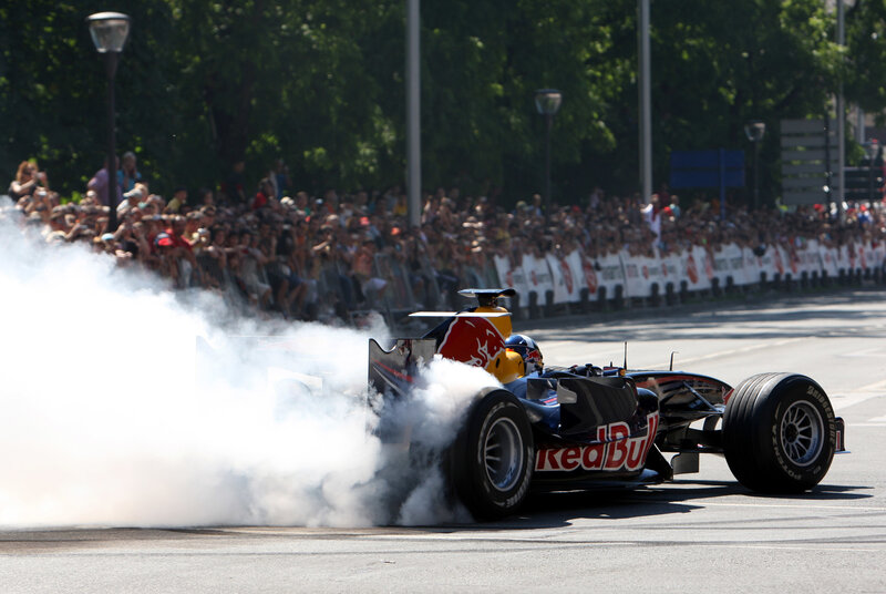 Red Bull race car burnout