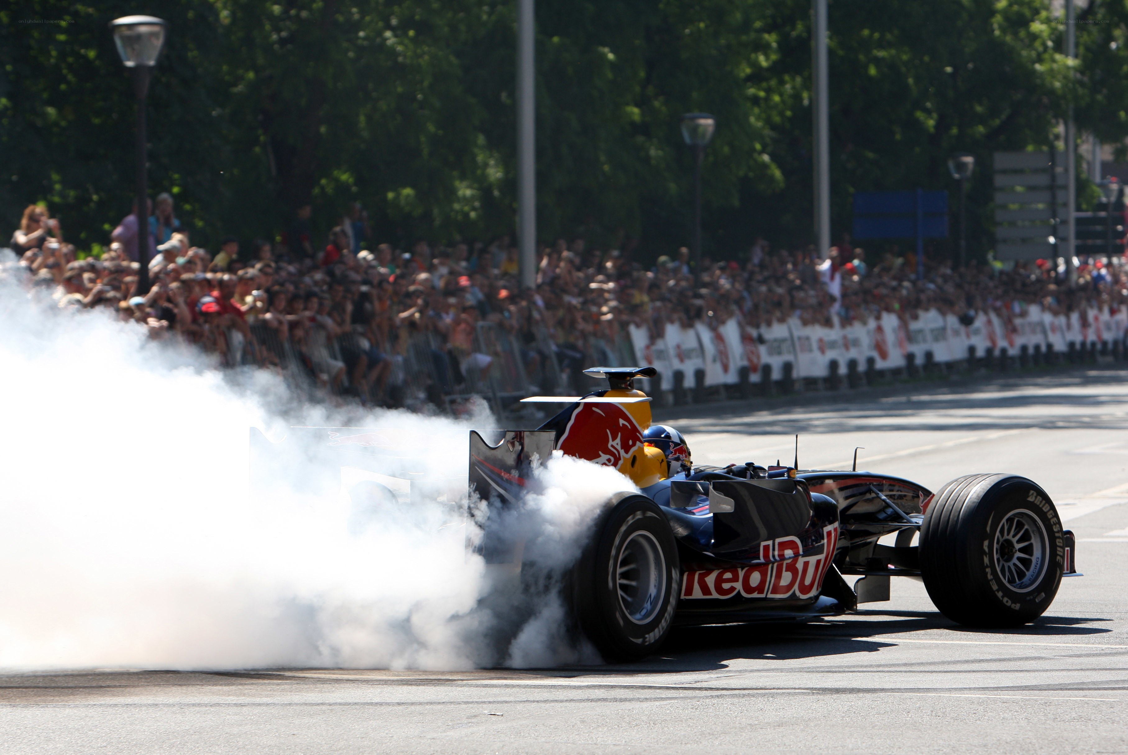 Red Bull race car burnout