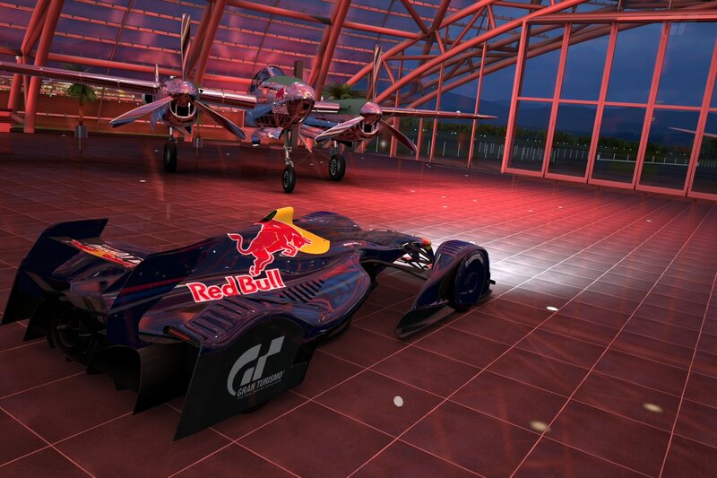 Red Bull race car in hangar