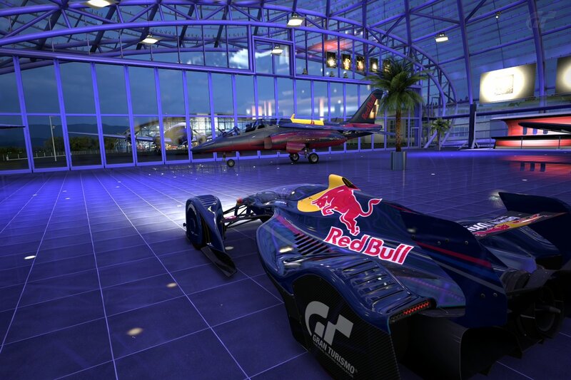 Red Bull race car in hangar