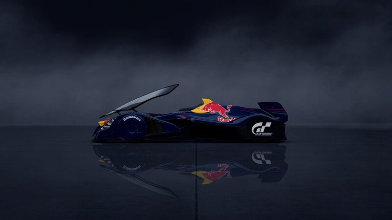 Red Bull racing car in dark setting