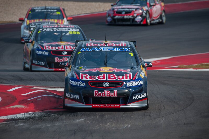 Red Bull racing cars on track