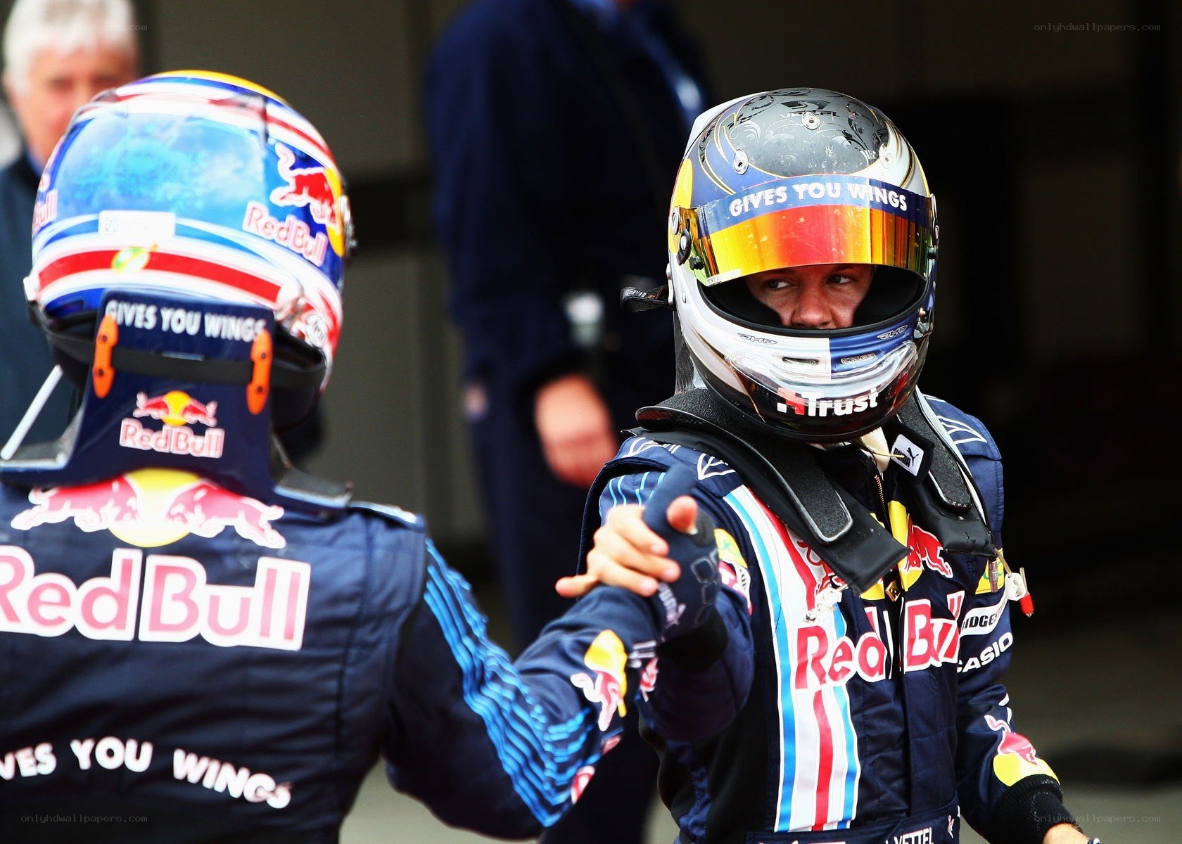 Red Bull racing team handshake