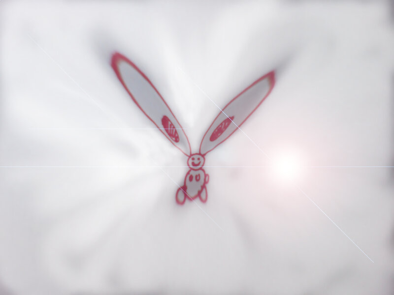 red bunny drawing on white