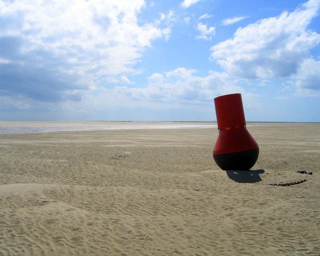 Red buoy on sandy beach