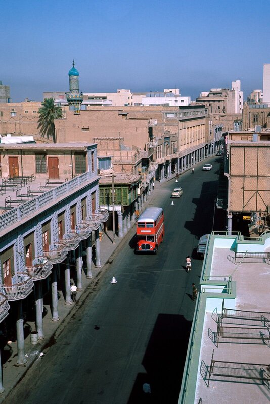 Red bus in Baghdad street