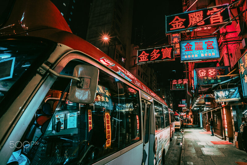 Red Bus on City Street