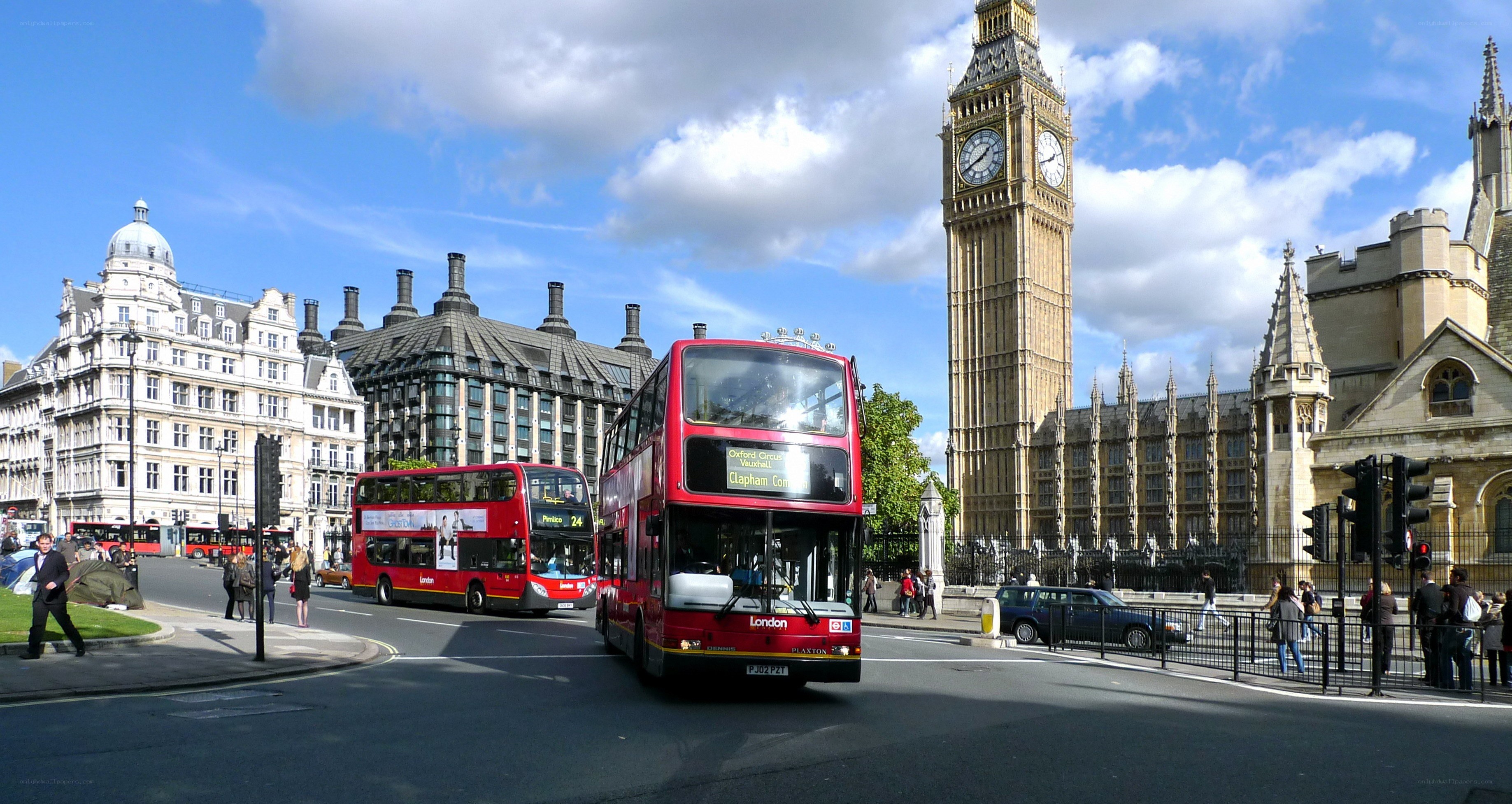 Red buses near Big Ben