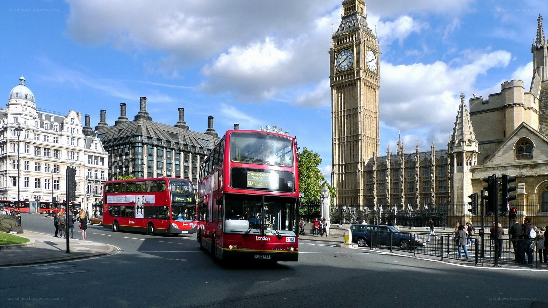 Red buses near Big Ben