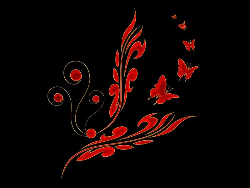 Red Butterflies and Swirls