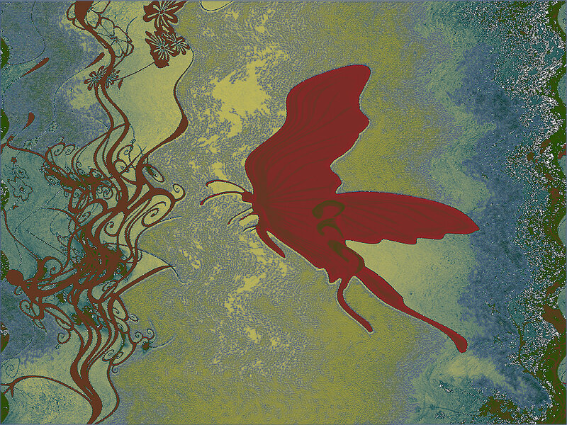 Red butterfly in abstract art
