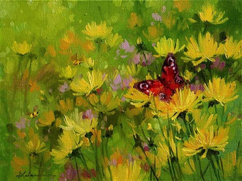 Red Butterfly in Flowers