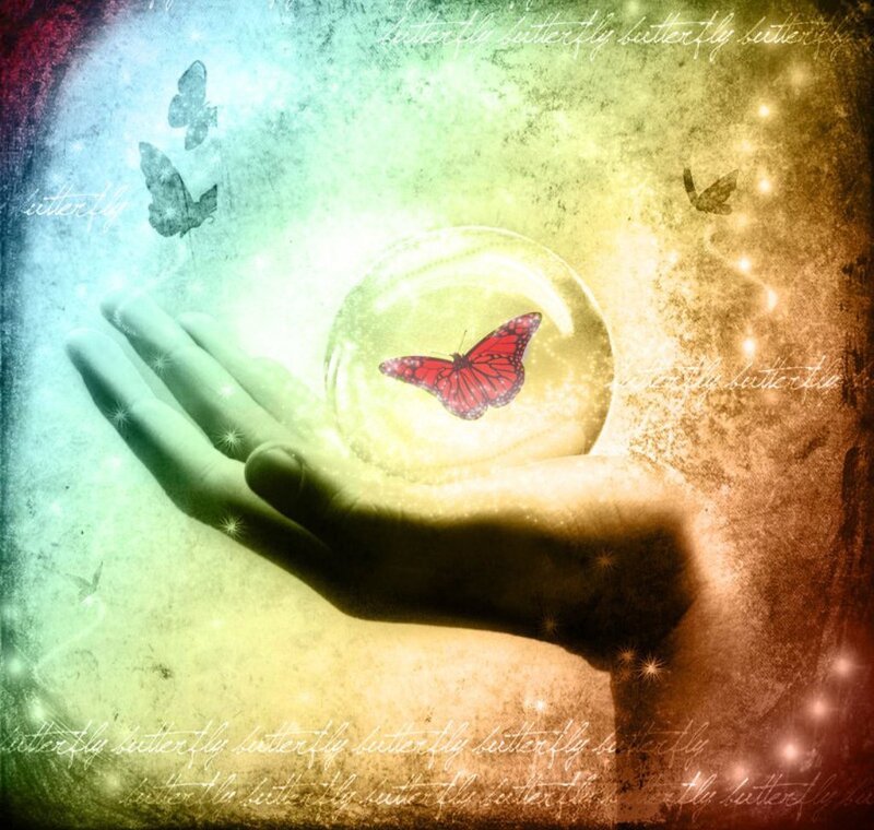 Red Butterfly in Glass Orb