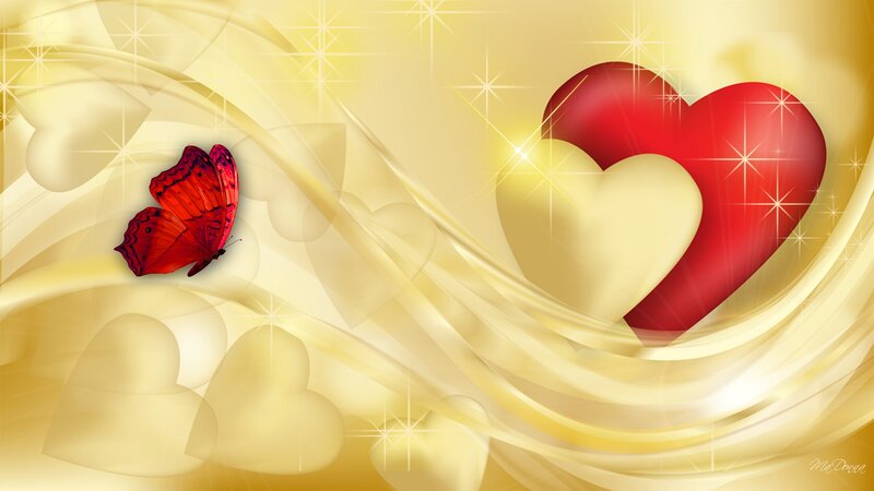 Red Butterfly Near Hearts