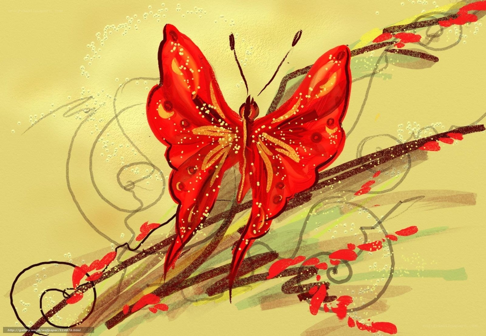 Red butterfly on branch
