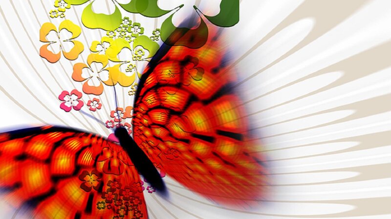 Red Butterfly with Flowers