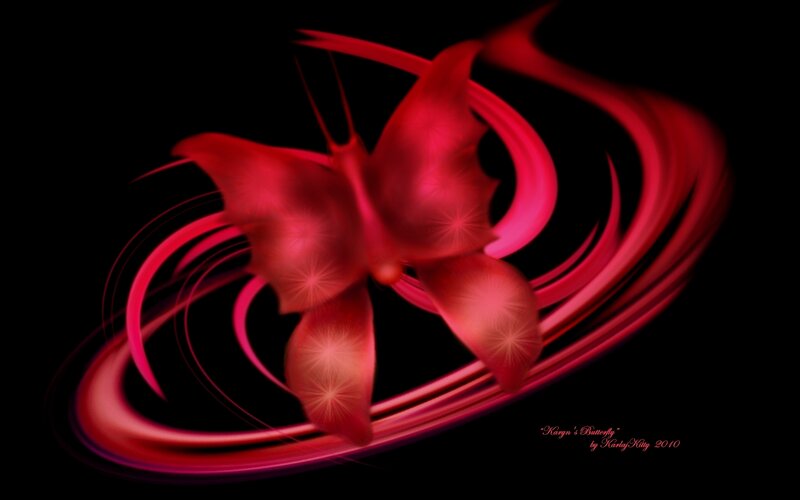 Red butterfly with motion swirls