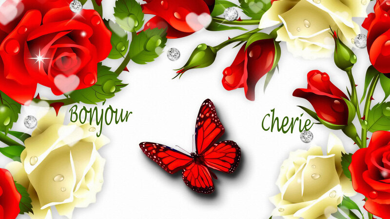 Red Butterfly with Roses — Romantic