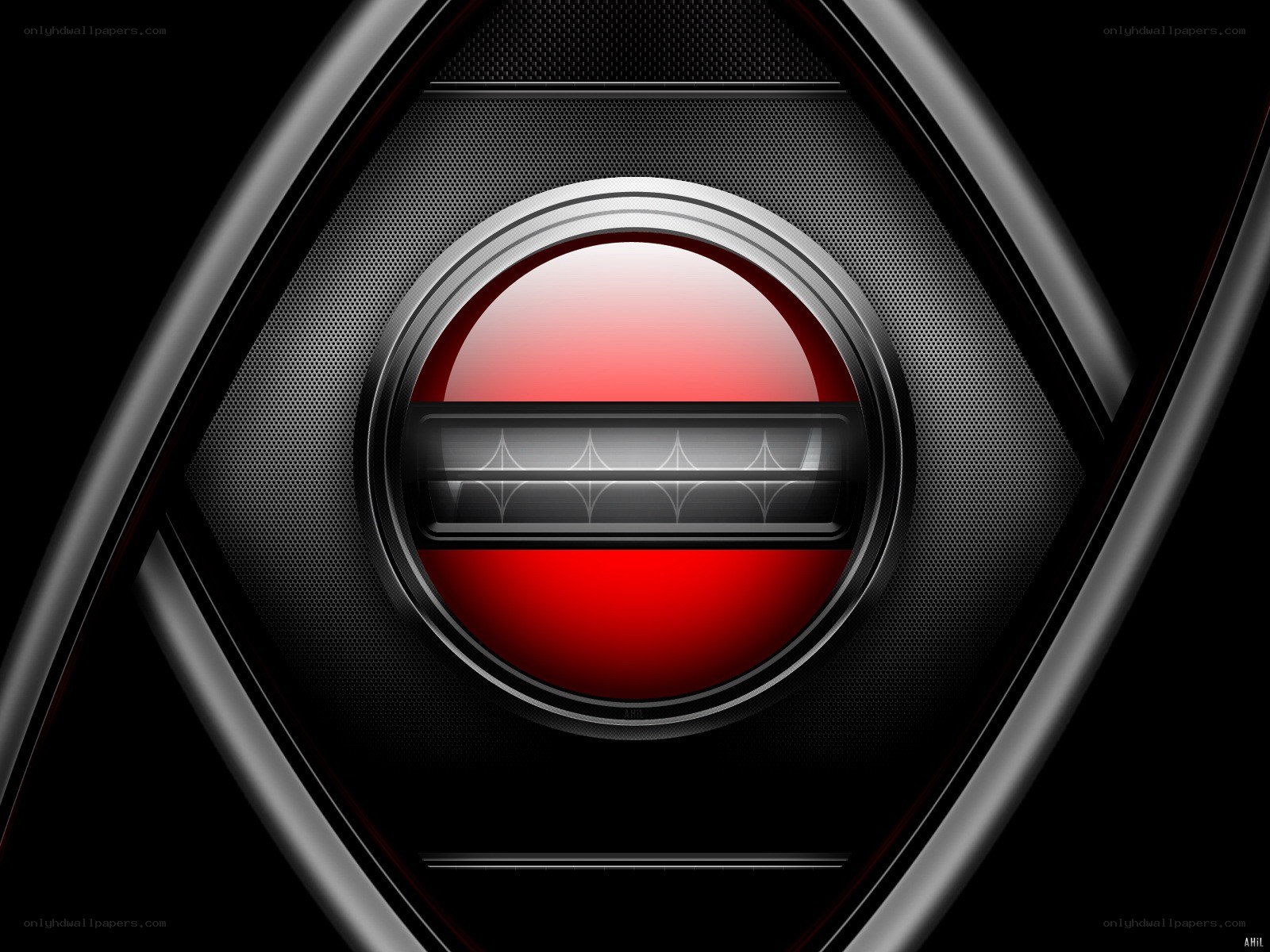 red button on black background