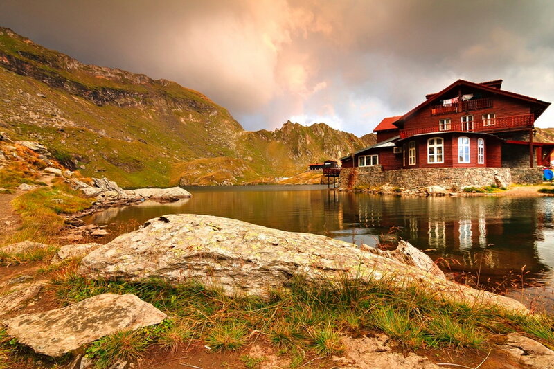 Red Cabin by Lake — Brown