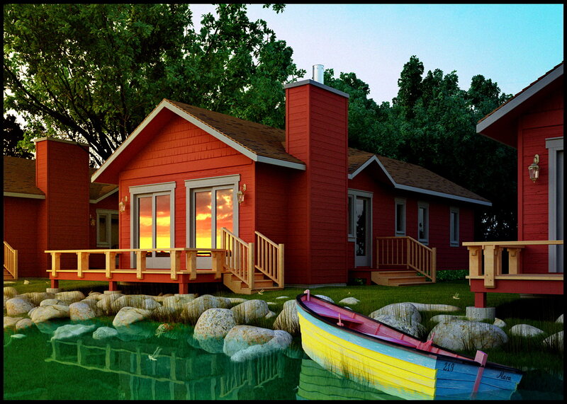 Red Cabin by Lake — Serene