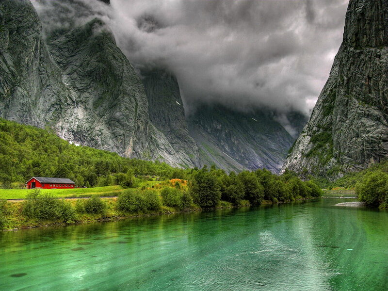 Red Cabin by River — Green