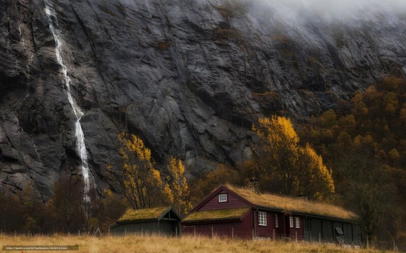Red Cabin in Autumn — Brown, Serene
