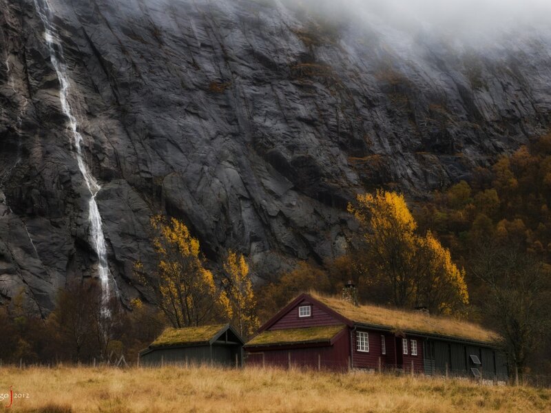 Red Cabin in Autumn — Brown