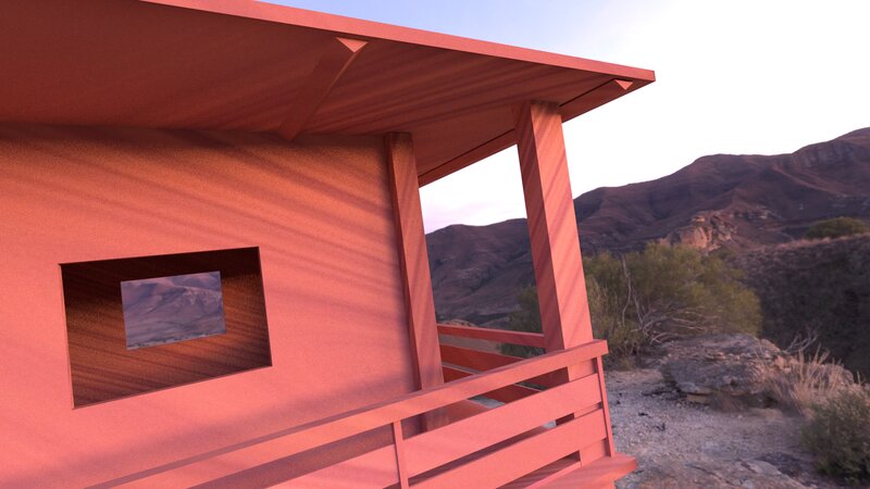 Red Cabin in Mountains — Serene