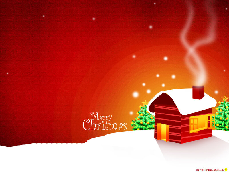 Red Cabin in Snow — Festive