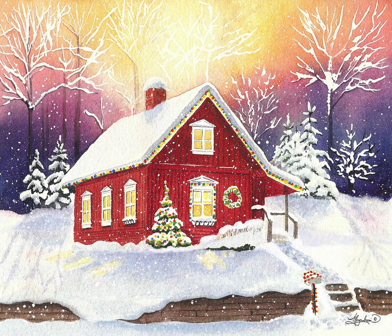 Red Cabin in Snow — Peaceful
