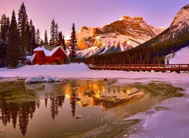 Red Cabin in Snow — Purple