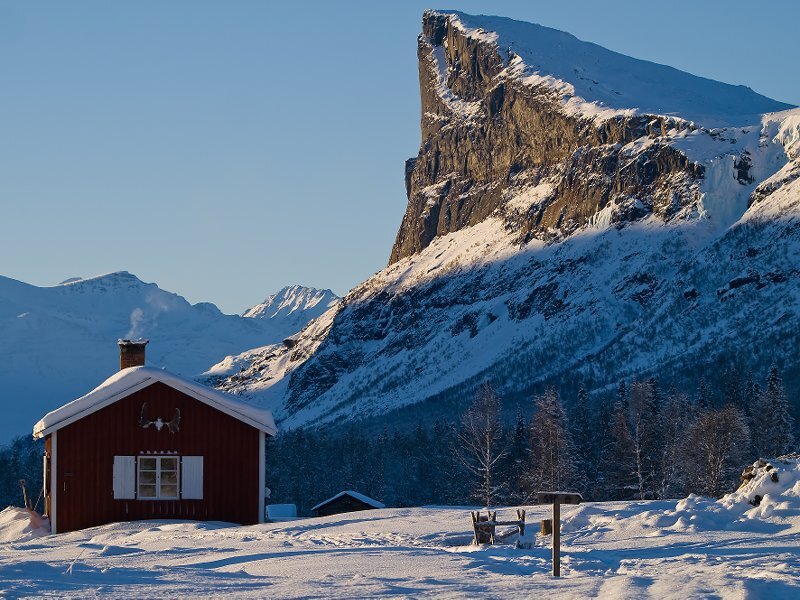 Red Cabin in Snow — Serene, Winter, Photograph