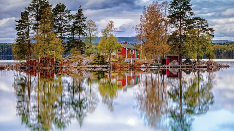Red Cabin on Lake Island